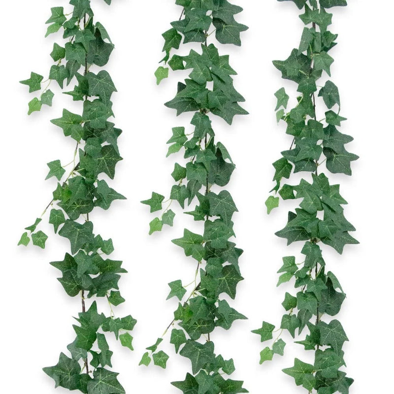 Artificial ivy vine garland with lifelike dark green leaf clusters, 12 strands