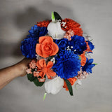 Coral Royal Blue Rose Calla Lily Real Touch Bridal Wedding Bouquet Accessories Bouquet
