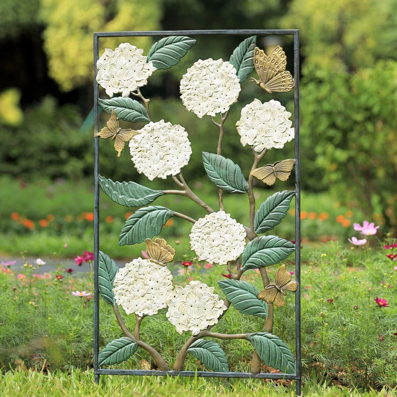 Decorative Aluminum Hydrangea Flowers and Butterfly Trellis For Home Decor Hydrangea