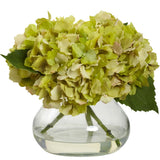 Blooming Hydrangea W/Vase Liquid Illusion Green Floral Decor Hydrangea