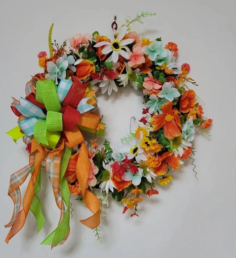 WREATH Coral Teal Hydrangeas FALL Spring everyday GRAPEVINE Front Door Wall Deco Hydrangea