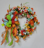 WREATH Coral Teal Hydrangeas FALL Spring everyday GRAPEVINE Front Door Wall Deco Hydrangea