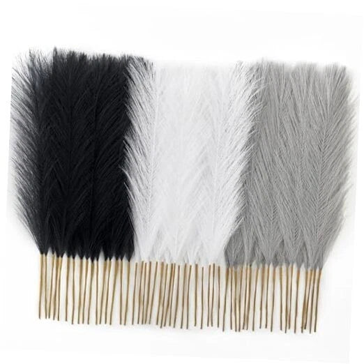 50pcs Pampas Grass 17in, Black and White Pampas Grass Black & Grey & White Pampas Grass