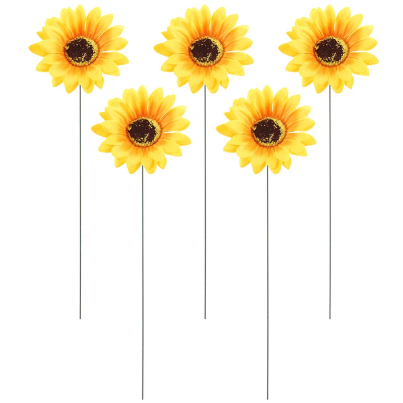 5PCS Garden Sunflower Sign Sunflower Garden Stake Yard Flower Stake Decor Sunflower