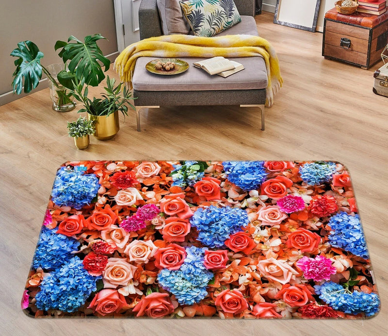3D Hydrangea Red Rose Flower ZHUA36 Game Non Slip Rug Mat Photo Carpet Amy Hydrangea