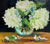 Hydrangea Floral Original Oil Painting Art Impasto Flower Still Life 7.5x8 in Hydrangea