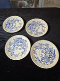 Wedgwood Ranunculus Shell Edge Set Of 4 Saucers Cobalt Blue Flowers England Vtg Ranunculus