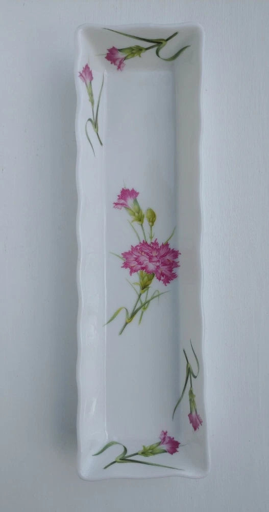 Shafford Taiwan Bone China Rectangular Trinket Dish with Carnations Carnation