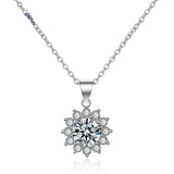 925 Sterling Silver Necklace Sunflower Round Red Clear CZ Pendant 18