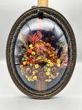 Vintage Belgian CideArt Dried Flowers Convex Domed Glass Wall Art Dried Flower