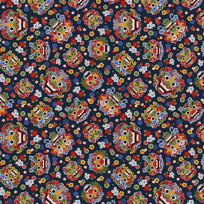 Korean Traditional Flower Devil Patterned Fabric made in Korea  BTHY Flowering Plants
