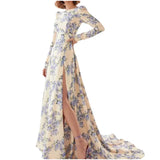 Milla Long Sleeve floral gown XXS hydrangea print yellow dress train 0 2 Hydrangea