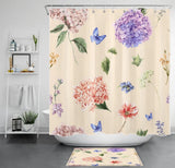 Blue Butterfly Hydrangea Flower Beige ShowerÊCurtainÊBathroomÊAccessoriesÊSet Hydrangea