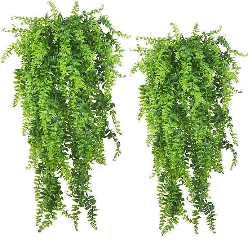 2pcs 31.5" Artificial Hanging Boston Fern Plant Fake Greenery Plant Home Decor Green Plant