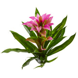 Nearly Natural 15Ó Bromeliad Artificial Purple Flower w/ Green Leaves Set Of 4 Green Plant