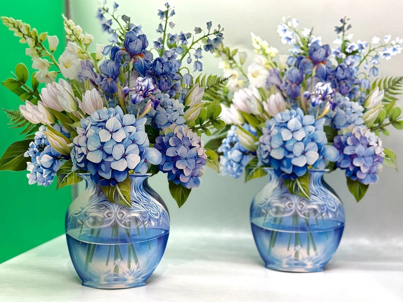 ORIGAMI POP CARDS Elegant Blue Hydrangea 3D Pop Up Flower Bouquet HappyBirthday Hydrangea