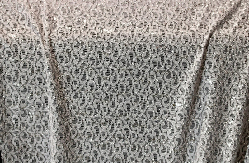 EMBROIDERED FLORAL LACE FABRIC WITH BEAD SPARKLE LT GRAY 54" WIDE BY THE YARD Flowering Plants