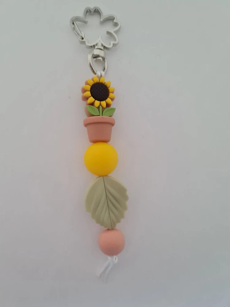 Yellow sunflower in pot silicone bead keychain Sunflower