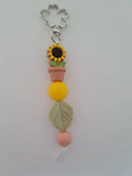 Yellow sunflower in pot silicone bead keychain Sunflower