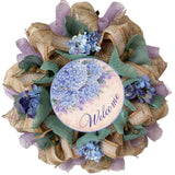 Welcome Hydrangeas Spring Wreath Handmade Deco Mesh Hydrangea