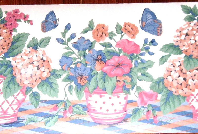 Village Wallpaper Border Butterfly Flower Pots Country Hydrangea Petunia  592621 Hydrangea