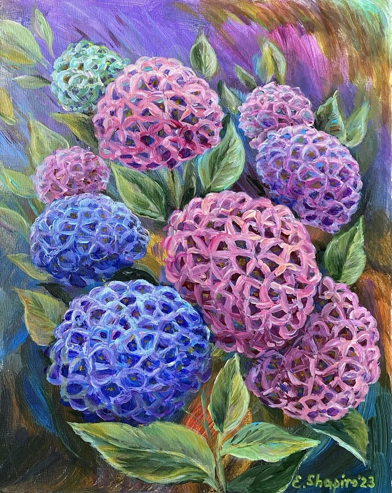 Original Floral Acrylic painting Hydrangea Flower Wall Art 11x14 Colorful Decor Hydrangea