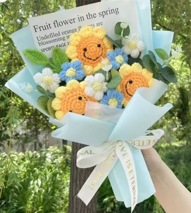 Knitted Artificial Crochet Flowers Sunflower Handmade Artificial Bouquet Gift Sunflower