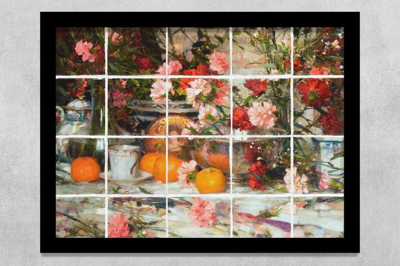 ready to hang ceramic tile kitchen backsplash. summer Carnation Flowers garden Carnation