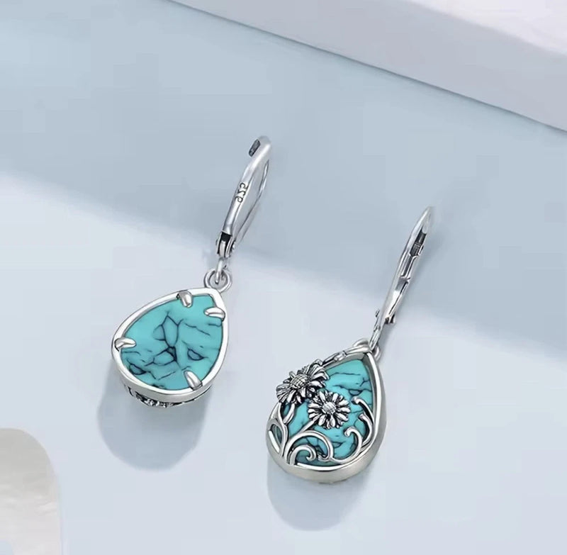 Vintage Sunflower Women Dangle Earrings Sunflower Design Synthesis Turquoise Sunflower