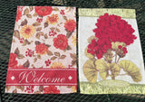 Lot of 2 Small Garden Flags 12"x 18" Welcome & Red Hydrangeas Flowers Hydrangea