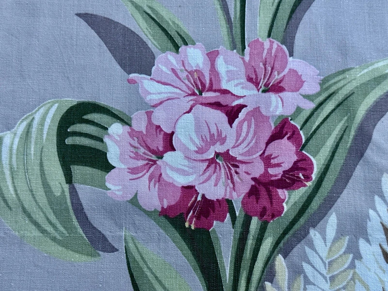 Sweet Pea Hollywood  Glam PINK & Celery Mid Century Barkcloth Era Vintage Fabric Hydrangea