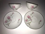 Vintage Royal Court Pink Carnations Demitasse 2 Cups & 2 Saucers Mint Farmhouse Carnation