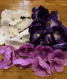 25 Peony Flower Head Mix Purple, White, Lavendar Rhinestone Flower DIY Peony