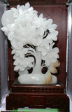 20.4'' Collection Chinese Natural Xiu Jade Carving Tree Peony Flower Statue Peony
