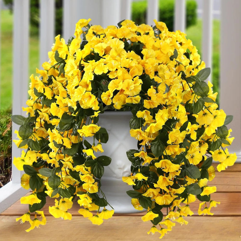 Sggvecsy Artificial Fake Hanging Flowers Plants for Outdoor 2Pcs, Yellow Flowering Plants