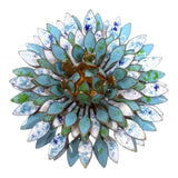 Vtg Gold Tone Enamel Flower Brooch Large Blue Green White Pin Carnation Dahlia Carnation