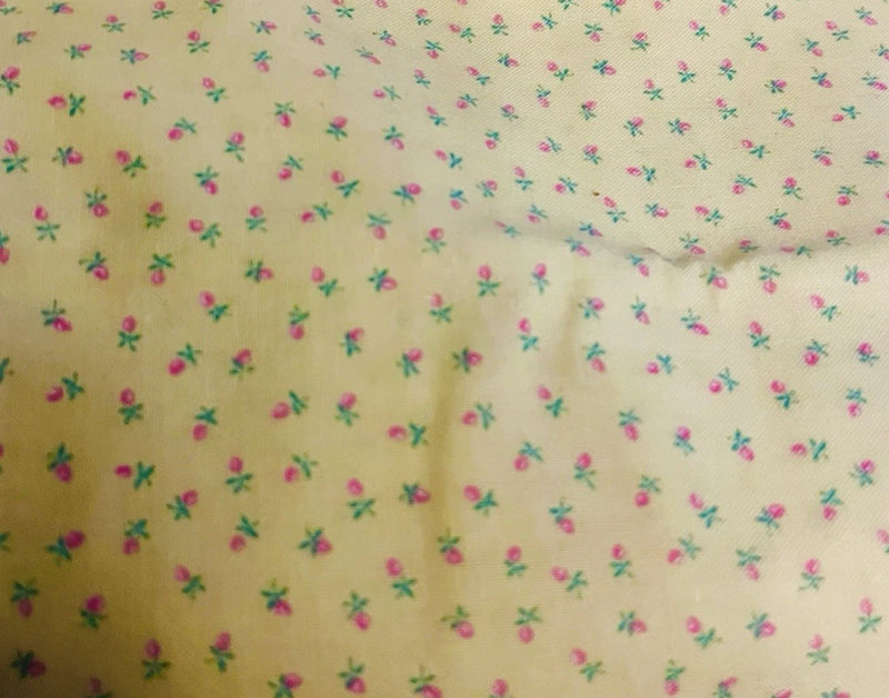 VTG Ditzy Pink Rosebuds on Floral Lemon Yellow Grannycore Cottagecore 22"X12" Flowering Plants