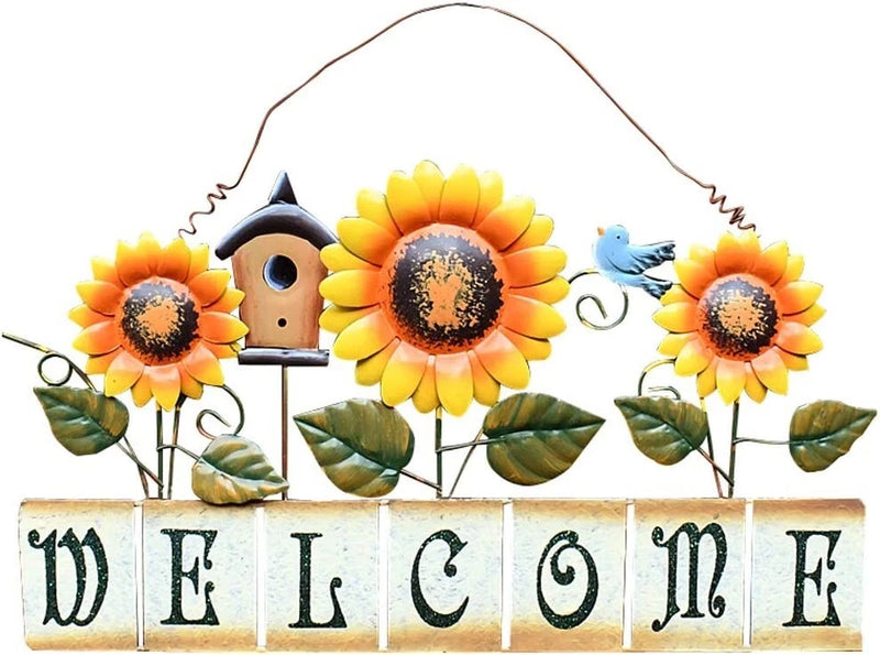 Sunflower Welcome Sign Flowers Wall Decor Metal Hanging Door Signs Wall Plaques Sunflower