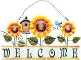 Sunflower Welcome Sign Flowers Wall Decor Metal Hanging Door Signs Wall Plaques Sunflower