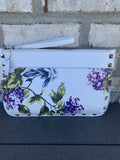 White House Black Market Hydrangea Studded Clutch Wristlet NWT 11x7 Hydrangea