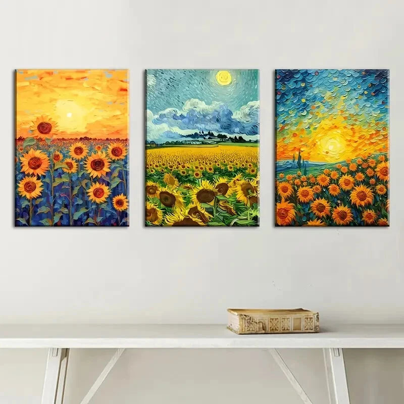 3pcs Van Gogh - Sunflower Field Elegant Metal Print Ready to Hang Art Sunflower