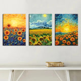 3pcs Van Gogh - Sunflower Field Elegant Metal Print Ready to Hang Art Sunflower