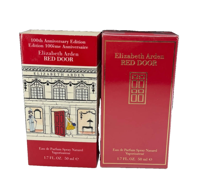 Elizabeth Arden Red Door 100th Anniversary perfume gift set, red and cream boxes