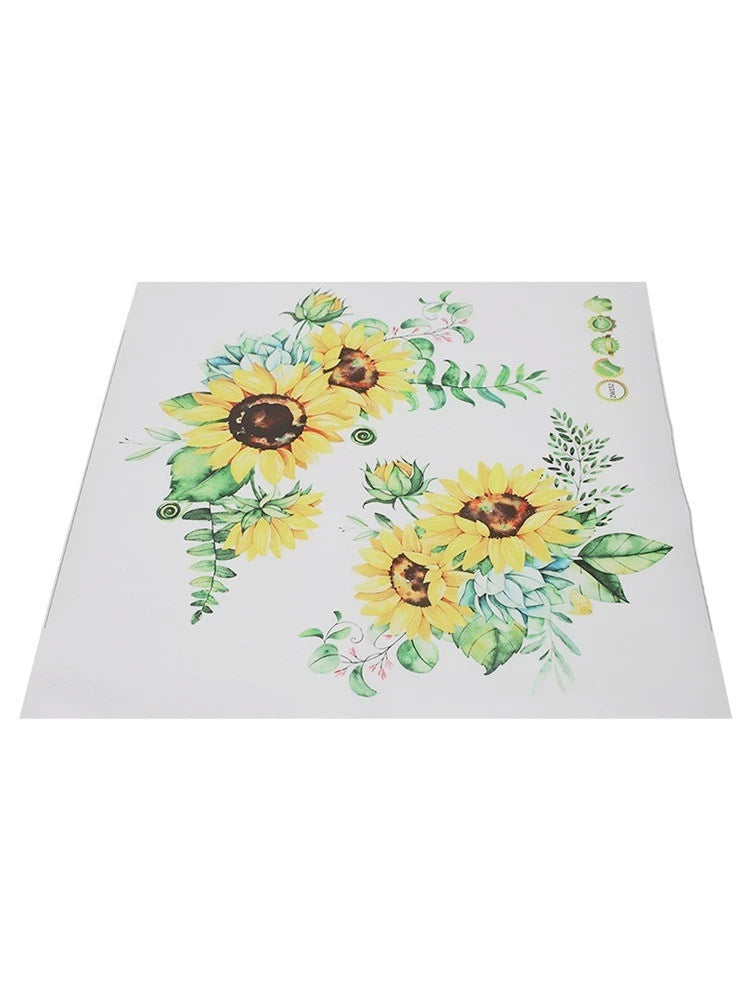 Sunflower flower wall sticker sheet with watercolor-style sunflowers and green foliage