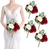 Artificial Flowers Bridesmaid Bouquets - Set of 4 Bridesmaid Bouquet Burgundy... Hydrangea