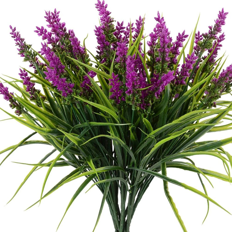 Artificial lavender flower bundle with purple blossoms on green stems and leaves