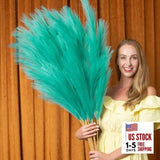 Pampas Grass Decor Tall, 43"/110cm Faux Pampas Grass 6 Stems Large Green Pampas Grass