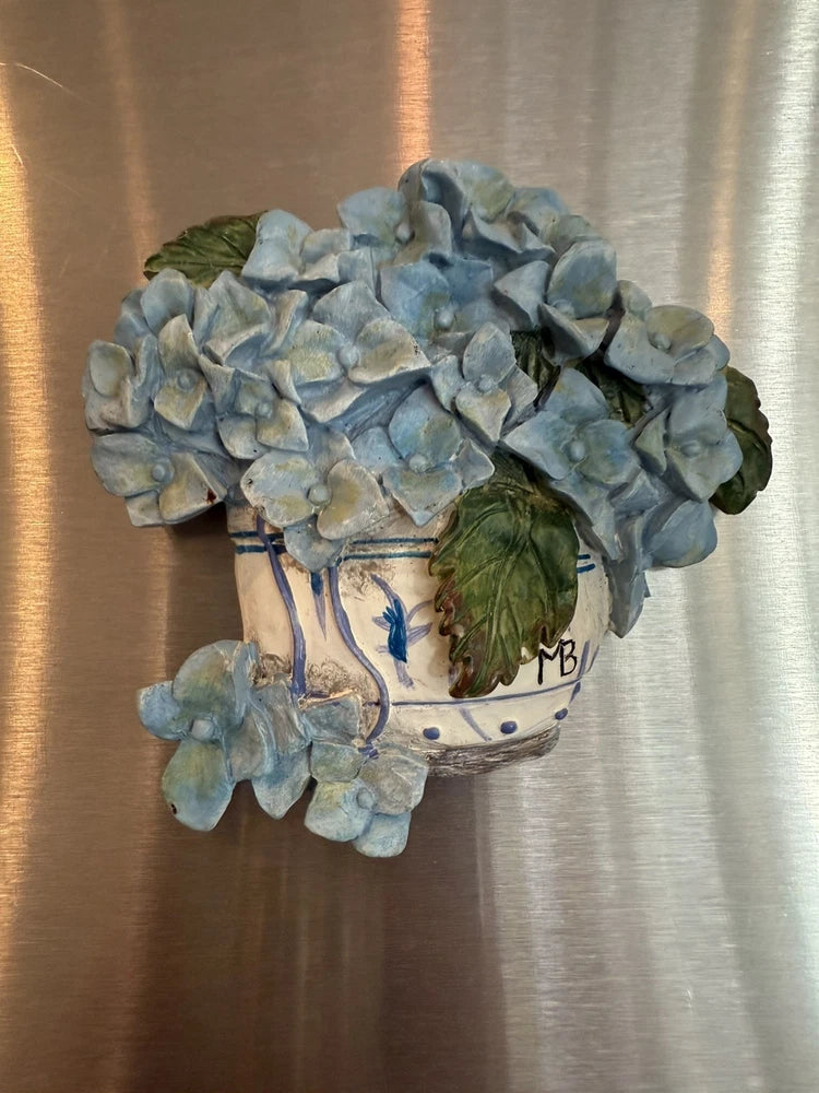 Vintage Marjolein Bastion Blue Hydrangea Magnet 3x3 Cottagecore Hydrangea