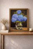 Blue Hydrangea Flower Painting 20x16 Framed Linen Panel Art Hydrangea