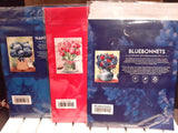 3) 3D POP UP FLOWER BOUQUET CARDS Pink Tulips , Bluebonnets, Blue Hydrangea Hydrangea